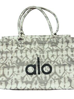 Alo Yoga Canvas Tote Bag Gray Tie Dye Large Logo Gym Travel Shopper